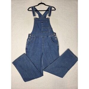 Womens Y2k Denim Jumper Bib Overalls M Blue Wide Leg Pockets Casual Grunge